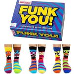 United Oddsocks- Funk You- Box of 6 Colourful Mix & Match Striped Socks for Men,UK 6-11 | EUR 39-46 | US 7-12. Fun and Quirky Birthday,Christmas,Father's Day Gift for Men