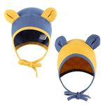 LACOFIA 2 Pack Baby Beanie Earflaps Hat Infant Toddler Girls Boys Soft Cotton Knit Hats Yellow/Blue 0-9 Months S