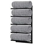 House of Home Wall Mounted Black Towel Rack Storage Holder, Stylish 5 Tier Powder Coated Finish, Holds Upto 5 Towels, Easy to Assemble, H 58cm x W 31cm x D 15cm