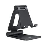 NULAXY Phone Stand, Fully Foldable Angle Height Adjustable Mobile Phone Holder Cradle Dock Aluminum Desk Compatible with iPhone 16 15 14 13 12 11 Pro Max XR X 8, HUAWEI, Galaxy, All Phones - Black