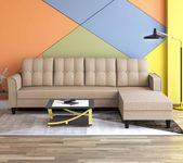 Adorn India Chenille Maddox Tufted L Shape 5- to 6-Person Sofa Sofa Set (Right Hand Side, Beige)
