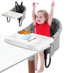 Portable High Chair Baby, Folding Baby Hook On Seat with 5-Point Safety Harness, Baby Table Seat with Removable Tray with Storage Bag,for Young Children Eating and Feeding for Home and Travel (Grey)