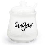 Cyimi Sugar Bowl Porcelain with Lid and Spoon, 355 ML/12 OZ, Ceramic Sugar Storage Jar, Sugar Salt Pot Seasoning Canister Suit for Coffee Bar, Restaurant, Home, Kitchen