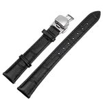 uxcell Black Leather Watch Band 22mm Quick Release Deployment Buckle Cowhide Watch Strap for Men and Women