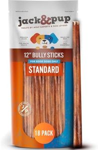 Jack&Pup 12-inch Premium Grade Odor Free Bully Sticks Dog Treats (18 Pack) 12” Long All Natural Gourmet Dog Treat Chews Fresh and Savory Beef Flavor – Long Lasting Treat