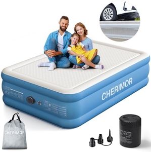 CHERIMOR Queen Air Mattress with Rechargeable Built in Pump, Wireless Inflatable Mattress, 1500 lbs Strong Support, 16" High Portable Blow Up Mattress with Carry Bag, 3 Mins Inflatable, Camping Airbed