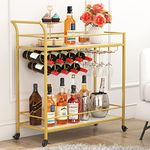 Lifewit Drinks Trolley on Wheels, Serving Trolley, 2 Tier Bar Cart with 9 Wine Bottle Racks, Cocktail Alcohol Trolley for Kitchen Dining Living Room Outdoor, 80 x 33.2 x 87.8 cm, Gold