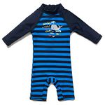 upandfast Baby's One Piece Zip Swimsuit with Sun Hat Baby UPF 50+ Sun Protection Beach Sunsuit (Navy Strip, 3-6 Months)