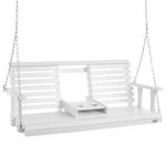 VEVOR Wooden Porch Swing 5 ft, Patio Bench Swing for Courtyard & Garden, Upgraded 880 lbs Strong Load Capacity, Heavy Duty Swing Chair Bench with Hanging Chains for Outdoors, White