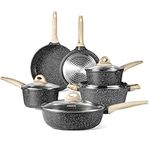 CAROTE 10 Pcs Pots and Pans Set,Nonstick Granite Cookware Sets, Stone Non Stick Frying Pan Set, Cooking Set (Granite, Induction Cookware)