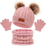 flintronic 3PCS Kids Winter Beanie Hat Scarf Gloves Set, 3 In 1 Knit Warm Toddler Winter Cap Gloves Neck Warmer, Winter Thick Warm Accessories Sets for Boys Girls of 1-5 Years, Pink