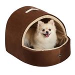 Amazon Basics Pet Bed Cave | Soft & Warm Indoor Tent Bed for Cats, Kittens & Small/Medium Dogs (Pug, Beagle, Shih Tzu) | Foldable with Removable Cushion | Russet & Beige | 59 × 56 × 48 cm
