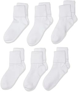 Jefferies Socks Little Girls' School Uniform Organic Cotton Seamless Turn Cuff 6 Pack, White, 7-8.5