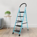 ZOLMIX Premium Steel Ladder, Stairs for Home, Foldable 5 Step Ladder, Sidi, Safety Clutch Lock, Anti Slip Steps, Knee Guard, Firm Grip, Anti Skid, Durable, Heavy Duty, Lader 5 Years Warranty - Blue