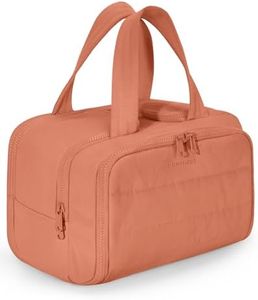 BAGSMART Travel Toiletry Bag, Crush Toiletry Bag for Women, Wide-open Puffy Toiletry Bags for Traveling, Large Travel Cosmetic Makeup Bag Organizer for Accessories,Toiletrie (Orange)