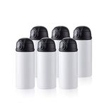 PYD Life Sublimation Blanks Kids Water Bottle 12 OZ White Straight Skinny Tumbler with Pop Black Lid 6 Pack for Heat Transfer Printing