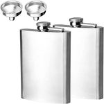 Linist Portable Hip Flask Set of 2, 8 oz Alcohol Flasks with Hip Flask Funnel for Men and Women, Used for Storing Drinks (SILVER-1112)