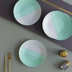 The Earth Store Handcrafted Tritone Green Matte 4 Piece -10 Inch Ceramic Dinner Plates Microwave & Dishwasher Safe Ceramic Plates for Dinner | Full Plates Set of 4 | Dinner Full Plates