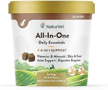 NaturVet All-in-One Dog Supplement - for Joint Support, Digestion, Skin, Coat Care – Dog Multivitamins with Minerals, Omega-3, 6, 9 – Wheat-Free Vitamins for Dogs – 60 Soft Chews