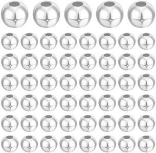 Beebeecraft 1 Caja 100 Piezas Cuentas Espaciadoras de 2 mm Plata de Ley Lisa Redonda Agujero Grande Cuentas de Bolas Sueltas para Hacer Joyas Pulseras Collar Agujero 0.9 mm