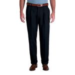 Haggar Men's Mynx Gabardine Pleat-Front Dress Pant with Hidden Expandable Waist, Navy, 38W x 29L