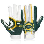 RIGWARL Football Gloves Men, Youth & Adult Football Gloves, Performance Enhancer Receiver Gloves with Super Tacky Grip for Ultimate Experience, Adult & Youth Sizes (Green & White, Youth-M)