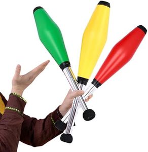 Mister M Juggling Pins - Set of 3 Green, Yellow, and Red Plastic Juggling Clubs - 16.5 x 3 Inch Easy to Use Juggle Set with Balanced and Lightweight Pins - Durable Kid Toy for Juggling Routine