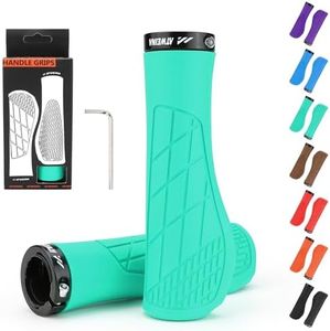 Bike Handlebar Grips, Ergonomic Bike Grips, Aluminum Lock-on Mountain Bicycle Grips, Shock Absorbing Dual-Density Silicone, 3D Non-Slip Pattern, Bicycle Comfort Handle Bar for BMX/Scooter (Cyan)
