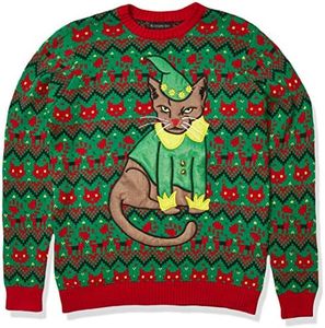 Blizzard Bay Mens Men's Ugly Christmas Cat Sweater, Yellow, X-Large US