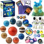 Solar System Planets Stress Balls Toys for Kids, Adult, Space Astronauts Toy, STEM Educational Sensory Toys for Autistic Children Non-Toxic, with 16 Spaceballs, 2 Astronauts, 1 Mesh Storing Bag