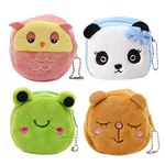 Cartoon Plush Coin Purse,Cute Animals Coin Pouch Bag for Kids, Coin Tray Wallet Key Holder Clutch Bags, Headphones, Data Cable Storage Package, Gift for Boy and Girls (4 Pack Animals)