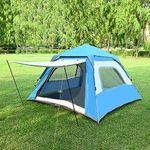 Hacer Camping Tent for 4 Person 4 Windows T Door 210D Fabric Layer Lightweight Backpacking Waterproof Windproof Portable Cabin for 3 to 4 Persons Suitable for Outdoor Hiking (Navy Blue,1 PC)