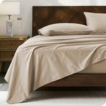 Bare Home 100% Organic Cotton Queen Sheet Set - Crisp Percale Weave - Lightweight & Breathable - Bedding Sheets & Pillowcases (Queen, French Beige)