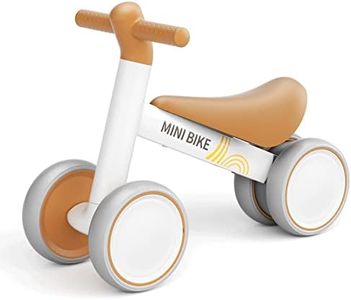 67i Baby Balance Bike for 1 Year Old Boys Girls 12-24 Month Toddler Balance Bike Infant 4 Wheels Toddler First Bike No Pedal Riding Toy 1 Year Old Bike Boys Girls (White Brown)