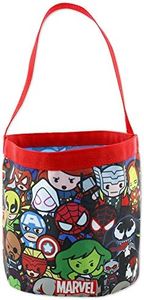 Marvel Kawaii Avengers Boys Collapsible Nylon Gift Basket Bucket Tote Bag (One Size, Red/Black)