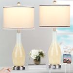 27" Glass Table Lamps Set of 2 with Nightlight, 3 Way Touch Control Modern Bedside Lamps with USB A+C Ports & AC Outlet, Boho Yellow Nightstand Lamps for Bedroom Living Room