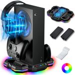 ZAONOOL RGB Cooling Stand with Charger Station for Xbox Series S, Dual Controllers Charging Dock & Cooler Fan with 13 Light for Console Accessories, 2*Rechargeable Battery, Headset Hook & USB Port