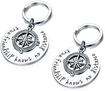 Liitata 2 llaveros de amistad verdaderos conocimientos no distancia; llavero de mejor amigo, brújula, llavero para novio, cumpleaños, regalo de recuerdo, plata, M