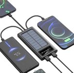 Solar Power Bank, 10000mAh, 15W Fast Charging, Solar Panel, 4-in-1 Cables, 4 Output Ports, 3 Input, Digital Display, LED Torch, for iPhone, Smartphones (Black,White Lithium Polymer)