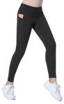 Coralup Girls' Active Leggings Kids Dance Running Yoga Pants Stretchy High Waist Sports Tight Pants with Pockets,Black,10-11Y