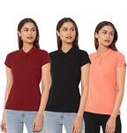 Wear Your Opinion Womens Polo Collar Neck Regular Fit T-Shirt Top (Combo Pack Of 3) (Design: Solid,Maroon/Black/Carrot,Large), Assorted