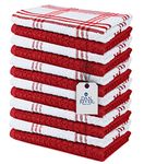 Dan River Premium Kitchen Towel Ultra Soft High Absorbent Washable and Reusable 100% Cotton Pack of 12 Lint Free Cleaning Washcloth for Dishes | 16x26 inches | Red