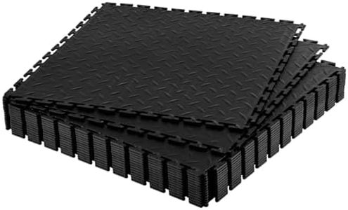 VEVOR Garage Floor Tiles Interlocking, 16 Pack 20.2 x 20.2 x 0.2 in Interlocking Modular Garage Flooring Tiles, Diamond Plate Slip-Resistant PVC Mats for Workshop,Warehouse,Tool Room, Black