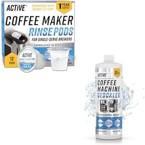 ACTIVE Coffee Machine Descaler Liquid and Coffee Maker Cleaning Pods - Includes 32oz Descaling Solution and 12ct K-Cup Compatible Cleaner Pods