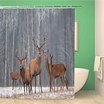 Awowee Decor Shower Curtain Red Deer Stag in Winter Wildlife Landscape Herd 152x180cm Polyester Fabric Waterproof Bath Curtains Set with Hooks for Bathroom