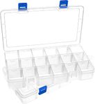 DARUITE Plastic Organizer Box Small Clear Storage Containers with Lid Adjustable Compartments Organizers for Tool, Jewelry, Tackle, Earring, Craft, Beads - 2PCS, 18 Grids