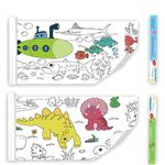 2 Pack 300x38cm Squeaky Clean Sticky Coloring Drawing Paper Roll for Kids, Large Wall Painting Stickers,Kryhonva Segmented Coloring Poster Craft TableCover for Boys Girls Party Supplies Favor(Dinosaur+Ocean))