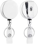 Heavy Duty Retractable Badge Holder Reel, Will Well Metal ID Badge Holder with Belt Clip Key Ring forI ID Card Keychain [ All Metal Casing, Reinforced Id Strap, Steel Wire Cord Reel 27.5 inch ] 2 Pcs