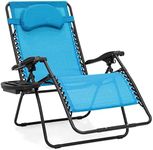 Best Choice Products Oversized Zero Gravity Chair, Folding Outdoor Patio Lounge Recliner w/Cup Holder Accessory Tray and Removable Pillow - Light Blue