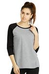 Cottonbell Women's Baseball Quarter Sleeve Tee Shirt, Light Heather/Black, Large